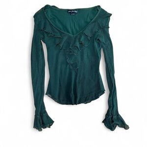 Vintage Rare Ann Ferriday Y2K Ruffled Green Long Sleeve Top